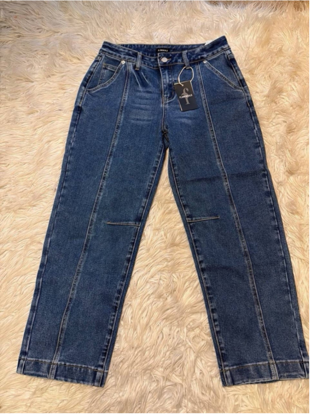 Flamingals Wash Seam Front High Rise Barrel Leg Jeans L